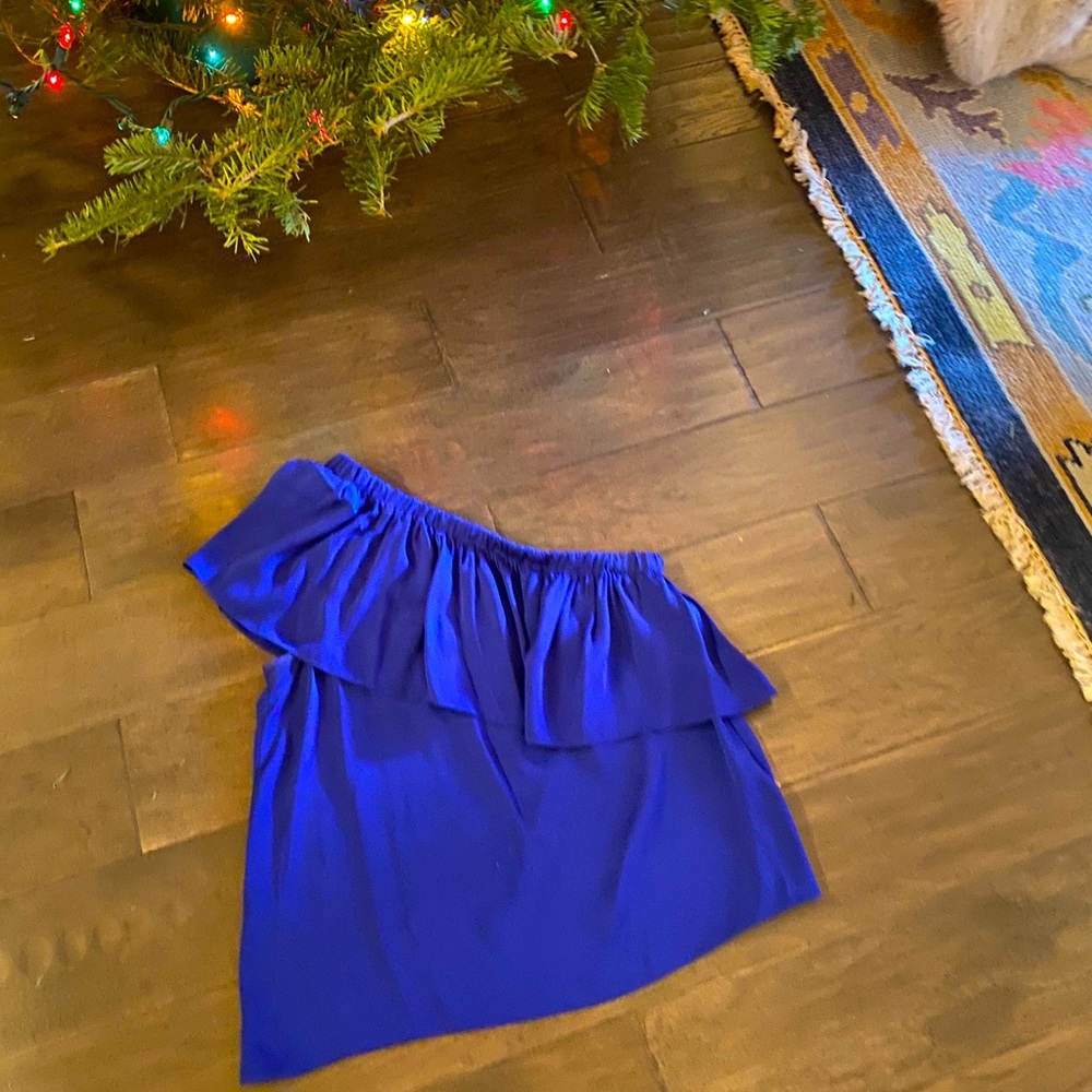 Milly One Shoulder Ruffle Top Cobalt XS